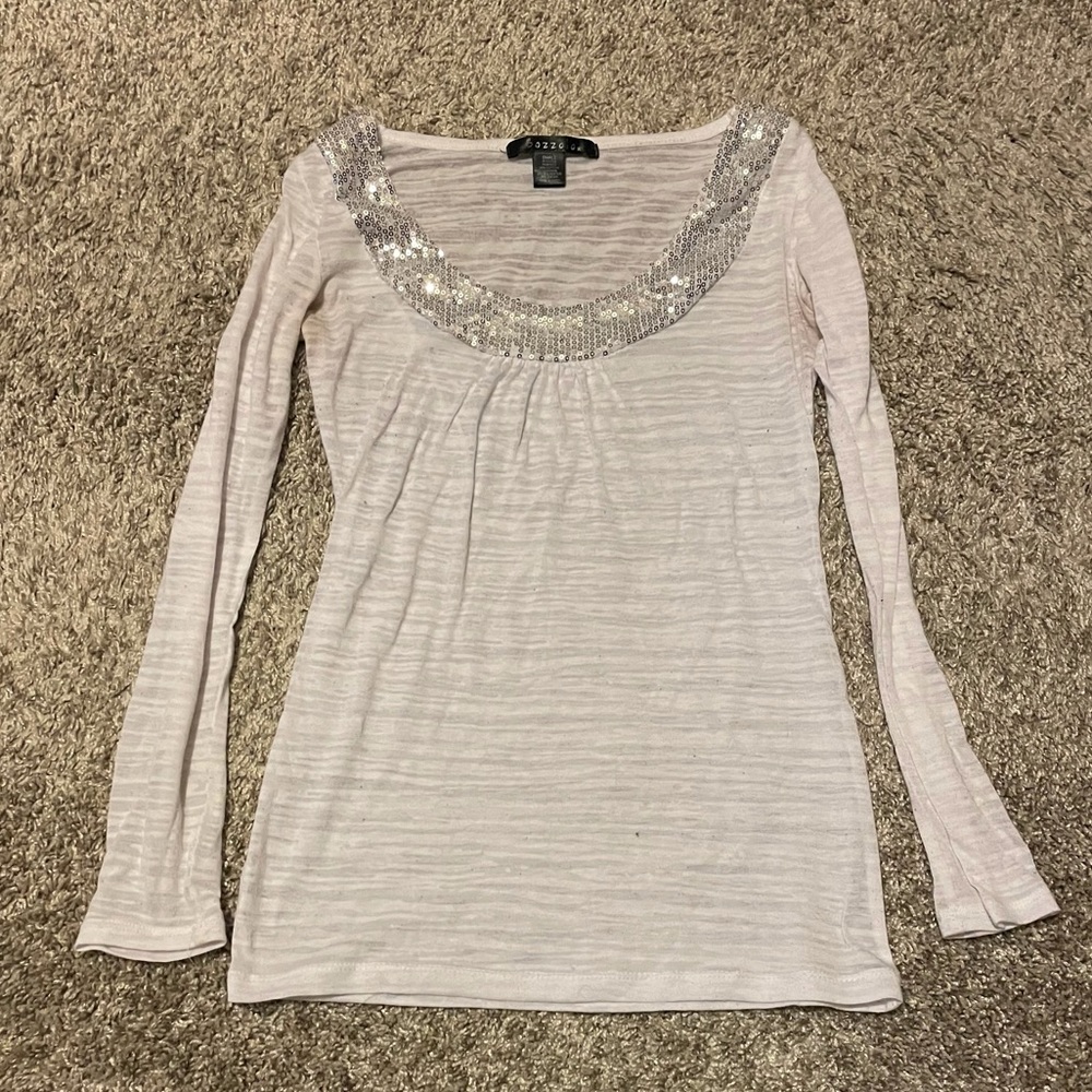 Ladies White Burnout Long Sleeve With Sequin Detail